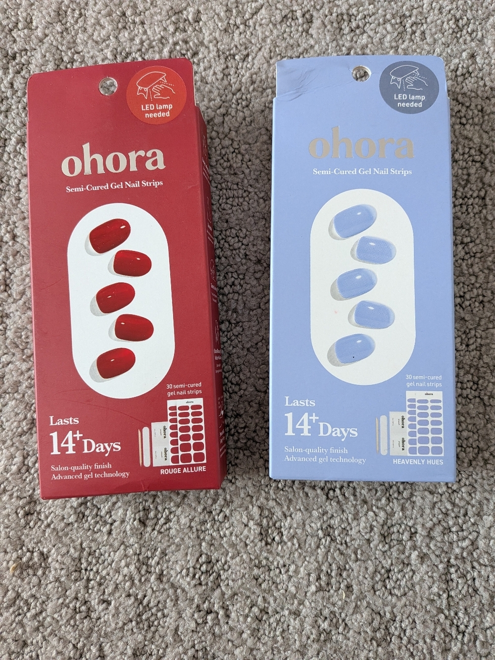 Ohora Rogue Allure & Heavenly Hues Semi-Cured Gel Nail Sets Red & Light Blue NWT